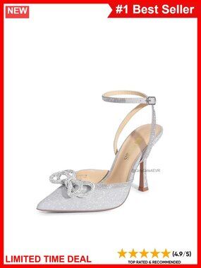 High Heel Pumps with Rhinestone Ankle Strap & Bow